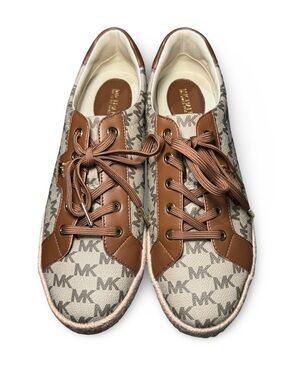 Michael Kors Bryson Beige Canvas MK Logo Sneakers with Brown Trim espadrille